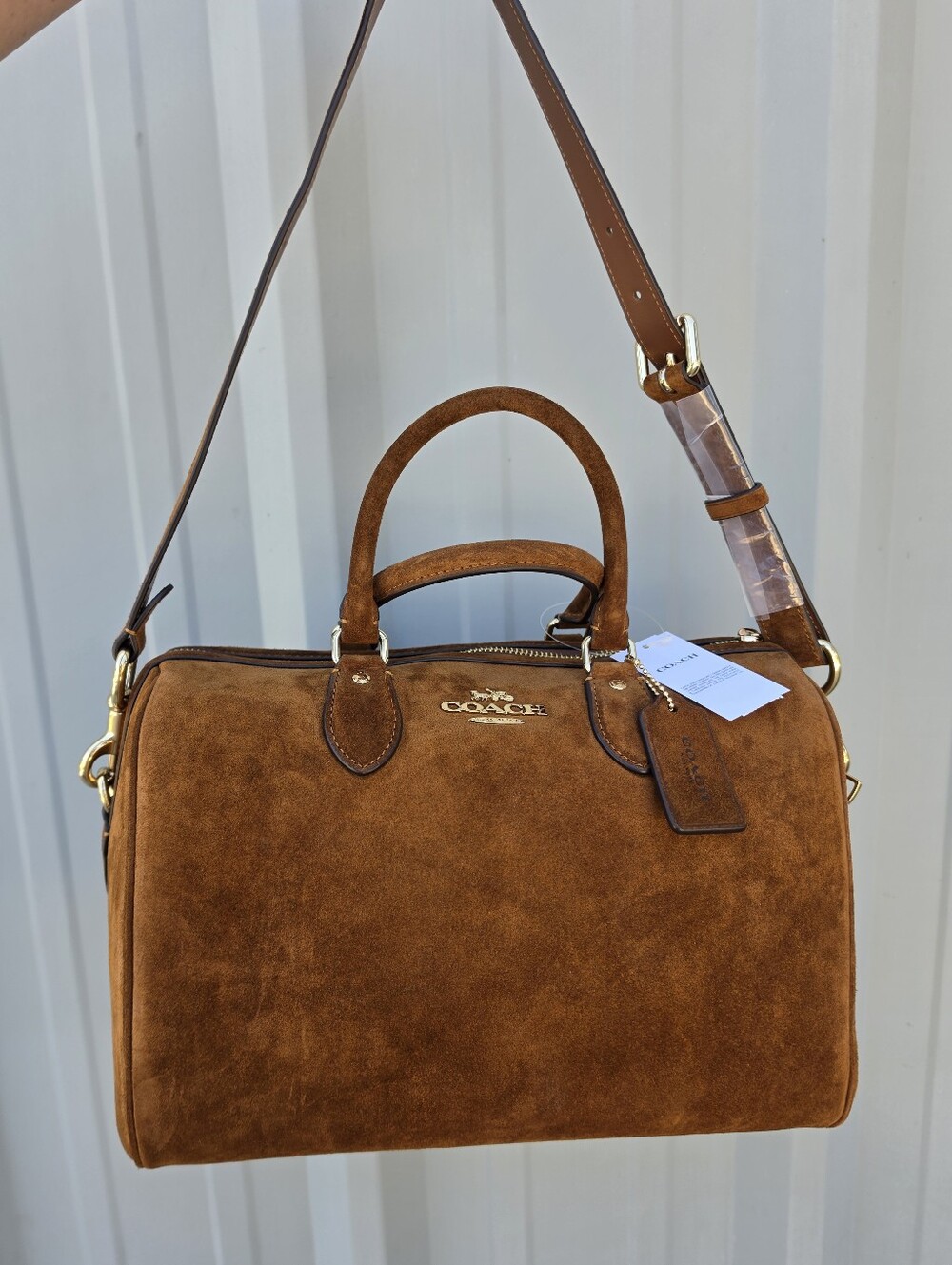 Coach Suede Shoulder Bag in Gold/Warm Brown NWT